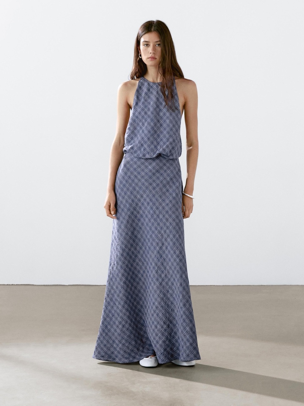 Massimo Dutti Blue Plaid Maxi Dress